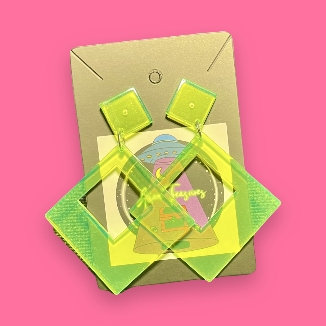 Neon Green Triangle Earrings