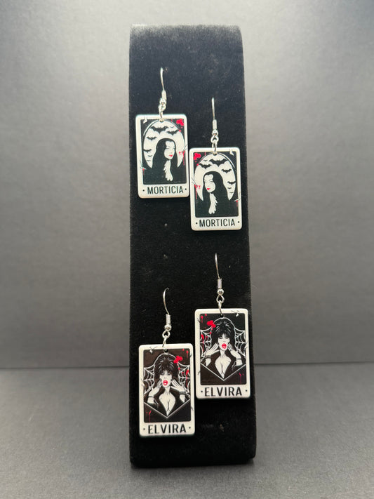Elvira and Morticia Dangly Earrings
