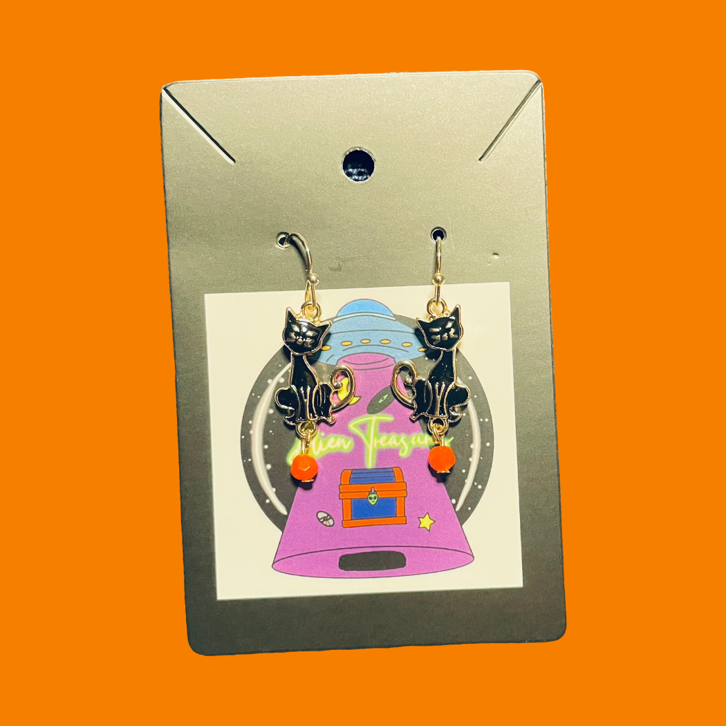 Black Cat Dangly Earrings