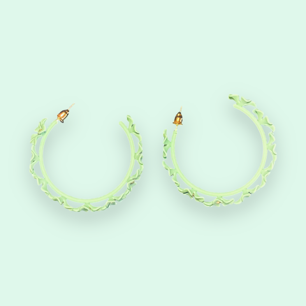 Mint Flower Rhinestone Hoop Earrings