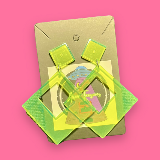 Neon Green Triangle Earrings