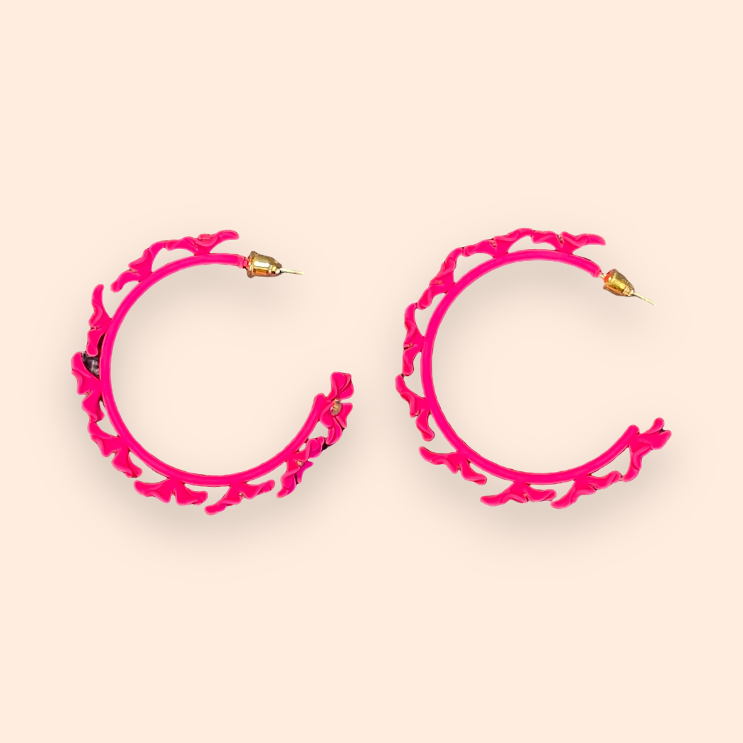 Pink Flower Rhinestone Hoop Earrings